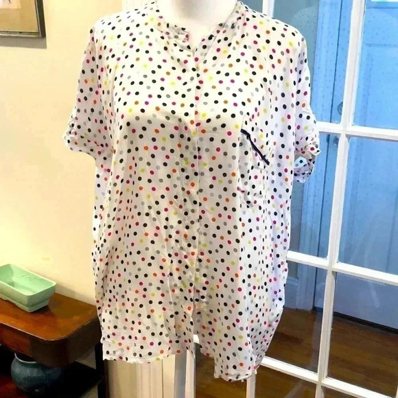 Dkny Tops - DKNY button down shirt sleeve polka dot shirt.